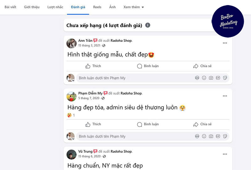 Mẫu đánh giá Fanpage