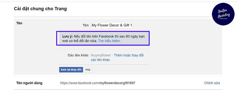 Nguyên nhân khiến không đổi được tên fanpage
