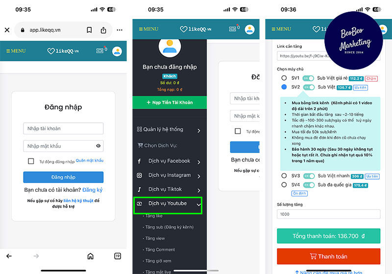 Tăng sub cho youtube trên điện thoại
