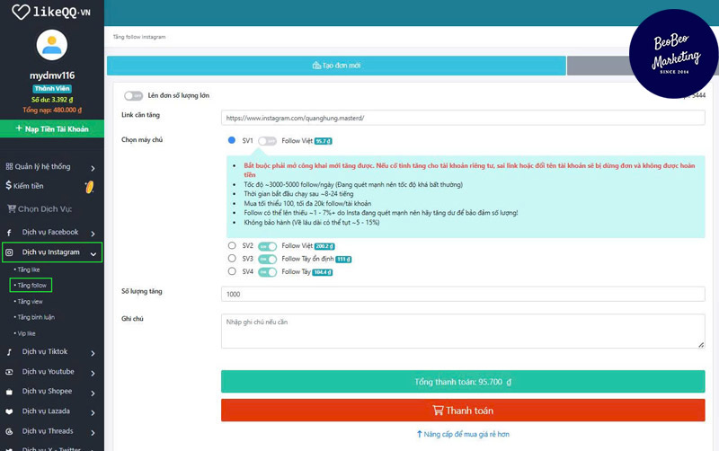Hack fl Instagram trên máy tính