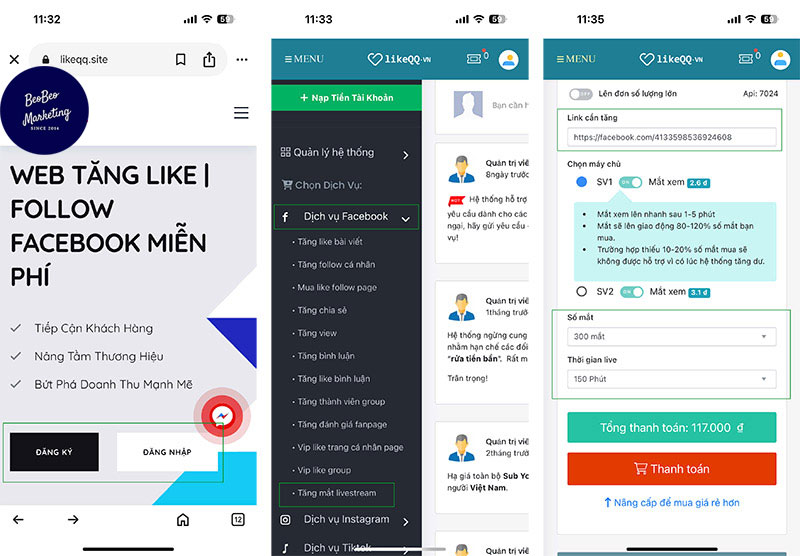 Mua mắt live facebook trên điện thoại